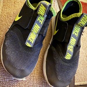 Nike Black and Neon Green Slip-On Shoes